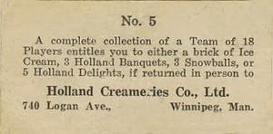 1925 Holland Creameries Washington Senators #5 Sam Rice Back