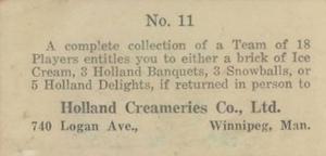 1925 Holland Creameries Washington Senators #11 Curly Ogden Back