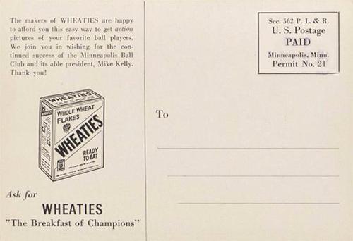 1933 Wheaties Minneapolis Millers #NNO Jerry Harrington Back