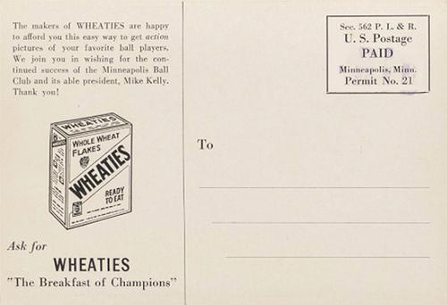 1933 Wheaties Minneapolis Millers #NNO Art Ruble Back