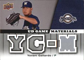 2009 Upper Deck - UD Game Materials #GM-YG Yovani Gallardo Front