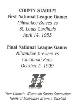 1999 Milwaukee Brewers Police - Alliant Energy Foundation, AnchorBank, SecurityLink from Ameritech #NNO Milwaukee County Stadium Back