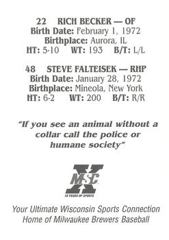 1999 Milwaukee Brewers Police - Alliant Energy Foundation, AnchorBank, SecurityLink from Ameritech #NNO Steve Falteisek / Rich Becker Back