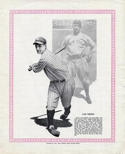 1929-33 Blum's Baseball Bulletin Premiums #NNO Lou Gehrig Front