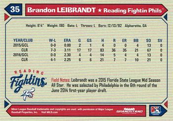 2017 Grandstand Reading Fightin Phils #NNO Brandon Leibrandt Back