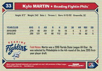 2017 Grandstand Reading Fightin Phils #NNO Kyle Martin Back