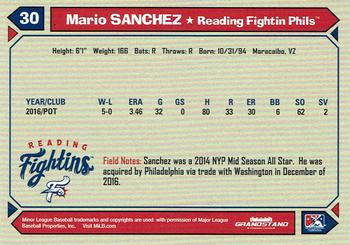 2017 Grandstand Reading Fightin Phils #NNO Mario Sanchez Back