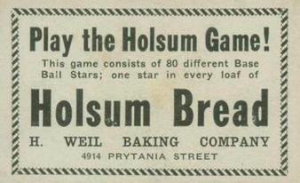 1920-21 Holsum Bread D327 #NNO Harry Coveleski Back