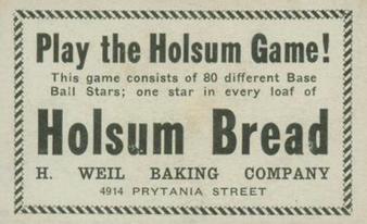 1920-21 Holsum Bread D327 #NNO Rogers Hornsby Back