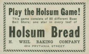 1920-21 Holsum Bread D327 #NNO Bill Wambsganss Back