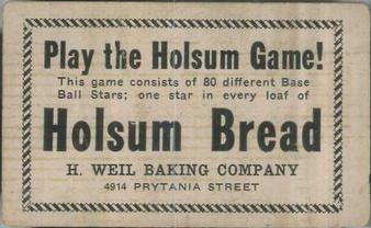 1920-21 Holsum Bread D327 #NNO Rogers Hornsby Back