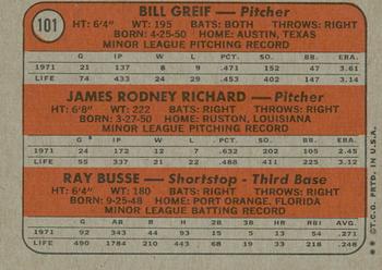 2021 Topps Heritage - 50th Anniversary Buybacks #101 Astros 1972 Rookie Stars (Bill Greif / J.R. Richard / Ray Busse) Back