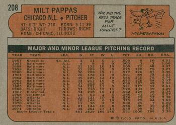 2021 Topps Heritage - 50th Anniversary Buybacks #208 Milt Pappas Back