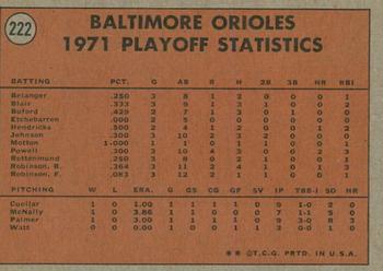 2021 Topps Heritage - 50th Anniversary Buybacks #222 1971 AL Playoffs - Orioles Champs! Back