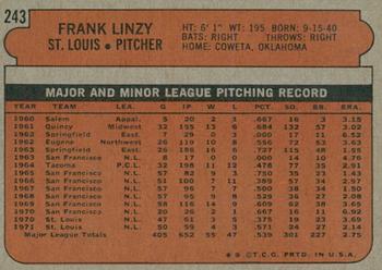 2021 Topps Heritage - 50th Anniversary Buybacks #243 Frank Linzy Back