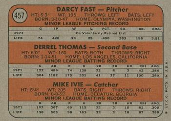 2021 Topps Heritage - 50th Anniversary Buybacks #457 Padres 1972 Rookie Stars (Darcy Fast / Derrel Thomas / Mike Ivie) Back