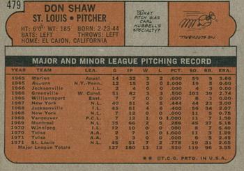 2021 Topps Heritage - 50th Anniversary Buybacks #479 Don Shaw Back