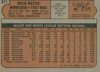 2021 Topps Heritage - 50th Anniversary Buybacks #611 Rich Reese Back