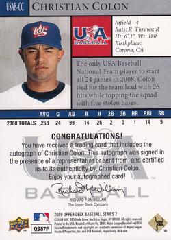 2009 Upper Deck - USA National Team Autographs #USAB-CC Christian Colon Back