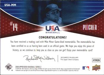 2009 Upper Deck - USA National Team Jerseys #USA-MM Mike Minor Back