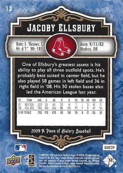 2009 Upper Deck A Piece of History - Blue #13 Jacoby Ellsbury Back