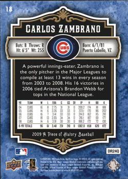 2009 Upper Deck A Piece of History - Blue #18 Carlos Zambrano Back
