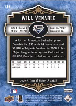 2009 Upper Deck A Piece of History - Blue #136 Will Venable Back