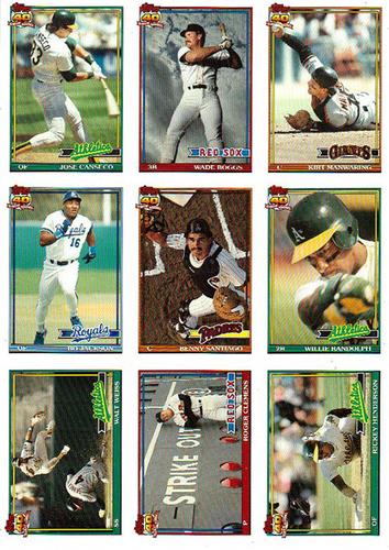 1991 Topps - Pre-Production Sample Panel #NNO Wade Boggs / Jose Canseco / Roger Clemens / Rickey Henderson / Bo Jackson / Kirt Manwaring / Willie Randolph / Benny Santiago / Walt Weiss Front