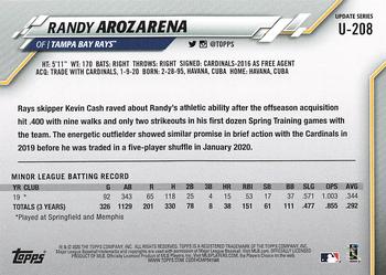 2020 Topps Update - Yellow #U-208 Randy Arozarena Back