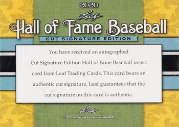 2020 Leaf Cut Signature Hall of Fame Baseball Edition #NNO Nap Lajoie Back