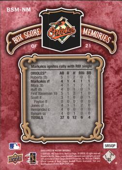 2009 Upper Deck A Piece of History - Box Score Memories Red #BSM-NM Nick Markakis Back