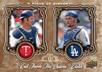 2009 Upper Deck A Piece of History - Cut from the Same Cloth Gold #CSC-MM Joe Mauer / Russell Martin Front