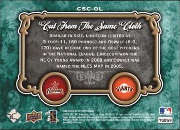 2009 Upper Deck A Piece of History - Cut from the Same Cloth Green #CSC-OL Roy Oswalt / Tim Lincecum Back