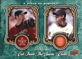 2009 Upper Deck A Piece of History - Cut from the Same Cloth Green #CSC-OL Roy Oswalt / Tim Lincecum Front