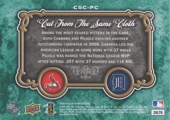 2009 Upper Deck A Piece of History - Cut from the Same Cloth Green #CSC-PC Albert Pujols / Miguel Cabrera Back