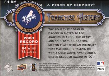 2009 Upper Deck A Piece of History - Franchise History #FH-RM Russell Martin Back