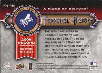 2009 Upper Deck A Piece of History - Franchise History Red #FH-RM Russell Martin Back