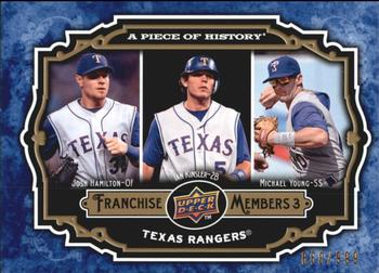 2009 Upper Deck A Piece of History - Franchise Members Trio #FM-HKY Josh Hamilton / Ian Kinsler / Michael Young Front