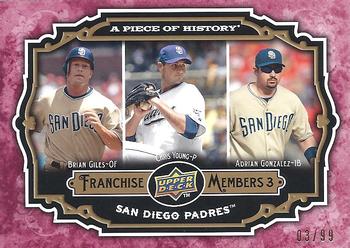 2009 Upper Deck A Piece of History - Franchise Members Trio Red #FM-GYG Brian Giles / Chris Young / Adrian Gonzalez Front