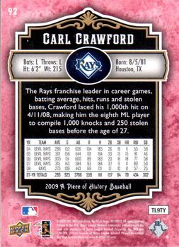 2009 Upper Deck A Piece of History - Red #92 Carl Crawford Back