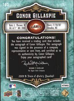 2009 Upper Deck A Piece of History - Rookie Autographs Green #102 Conor Gillaspie Back