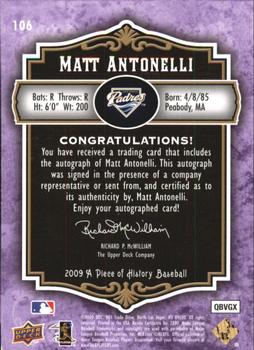 2009 Upper Deck A Piece of History - Rookie Autographs Violet #106 Matt Antonelli Back