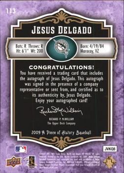 2009 Upper Deck A Piece of History - Rookie Autographs Violet #113 Jesus Delgado Back
