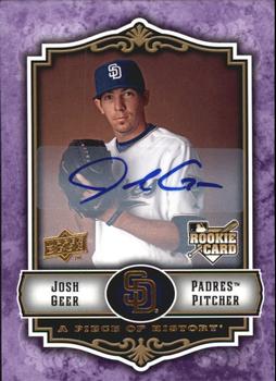 2009 Upper Deck A Piece of History - Rookie Autographs Violet #118 Josh Geer Front