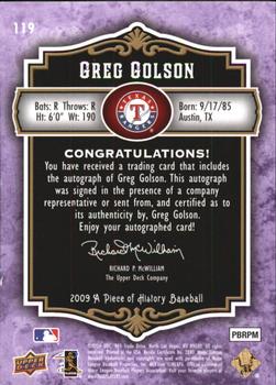 2009 Upper Deck A Piece of History - Rookie Autographs Violet #119 Greg Golson Back