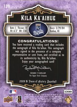 2009 Upper Deck A Piece of History - Rookie Autographs Violet #120 Kila Ka'aihue Back