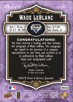 2009 Upper Deck A Piece of History - Rookie Autographs Violet #122 Wade LeBlanc Back