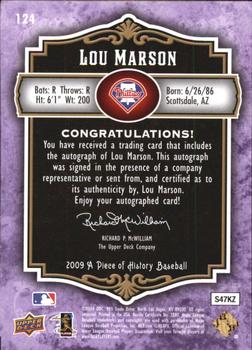 2009 Upper Deck A Piece of History - Rookie Autographs Violet #124 Lou Marson Back