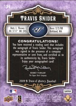 2009 Upper Deck A Piece of History - Rookie Autographs Violet #134 Travis Snider Back