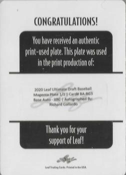 2020 Leaf Ultimate - Printing Plates Magenta #BA-RG3 Richard Gallardo Back